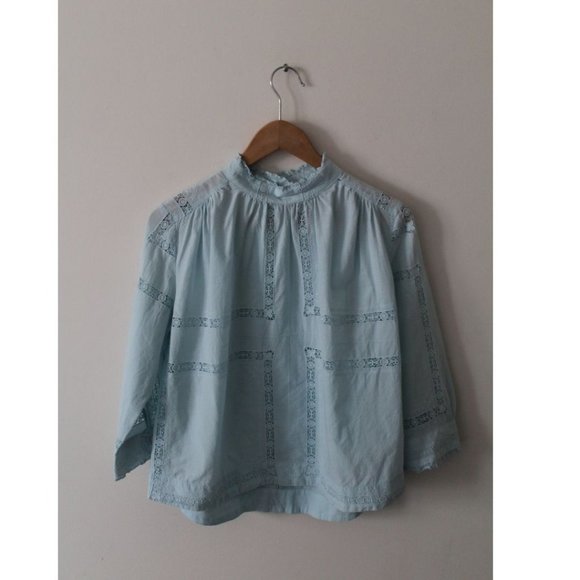 Sea NY Sky Blue Crochet-trimmed Cotton-voile Blouse Size 2 Net-A-Porter - Picture 3 of 7